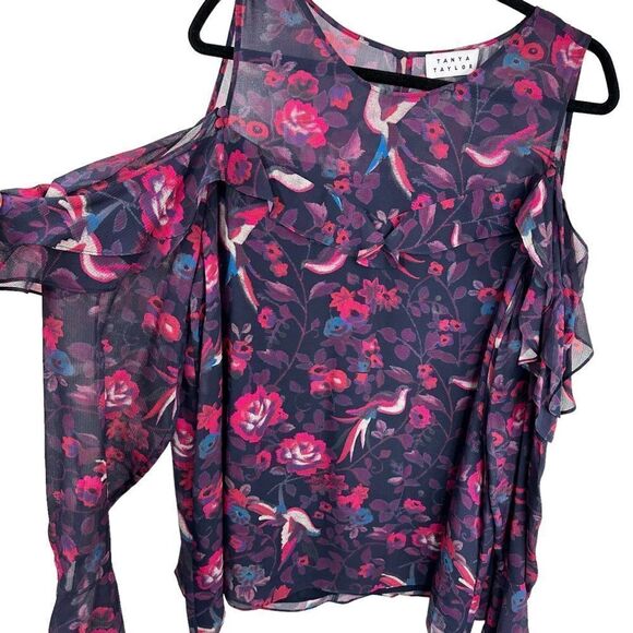 TANYA TAYLOR Purple Floral Georgina plus Silk Top, 2x - Picture 3 of 13